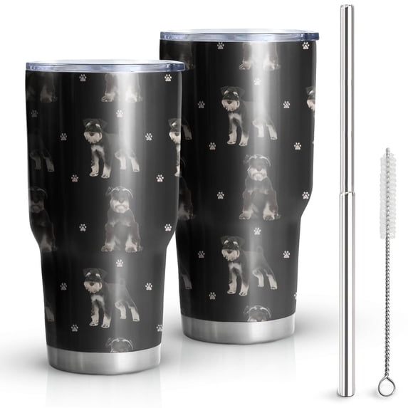 30oz Schnauzer Dog Tumblers Stainless Steel Tumbler with Lid and Straw,Vacuum Insulated Double Wall Travel Tumbler Cups Mug with Cleaning Brush for Coffee,Tea