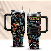 30oz Skinny Gamer Tumbler with Handle & Straw, Insulated Cup Fits Car Holder, Leak-Proof Gaming Water Bottle | Smarter Choice Than 32oz, Gift for Gamer Boyfriend, Teen Boys, Men