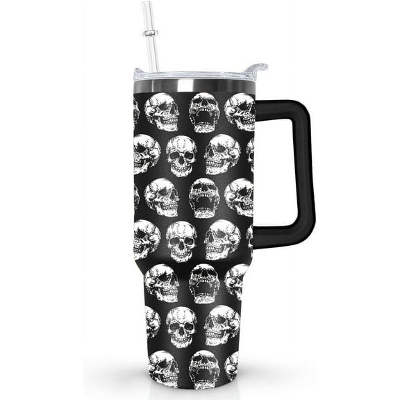 30oz Skull Tumbler with Handle Lid and Straw, Goth Halloween Decor Stuff for Women,Goth Halloween Decor Witch Skull Stuff