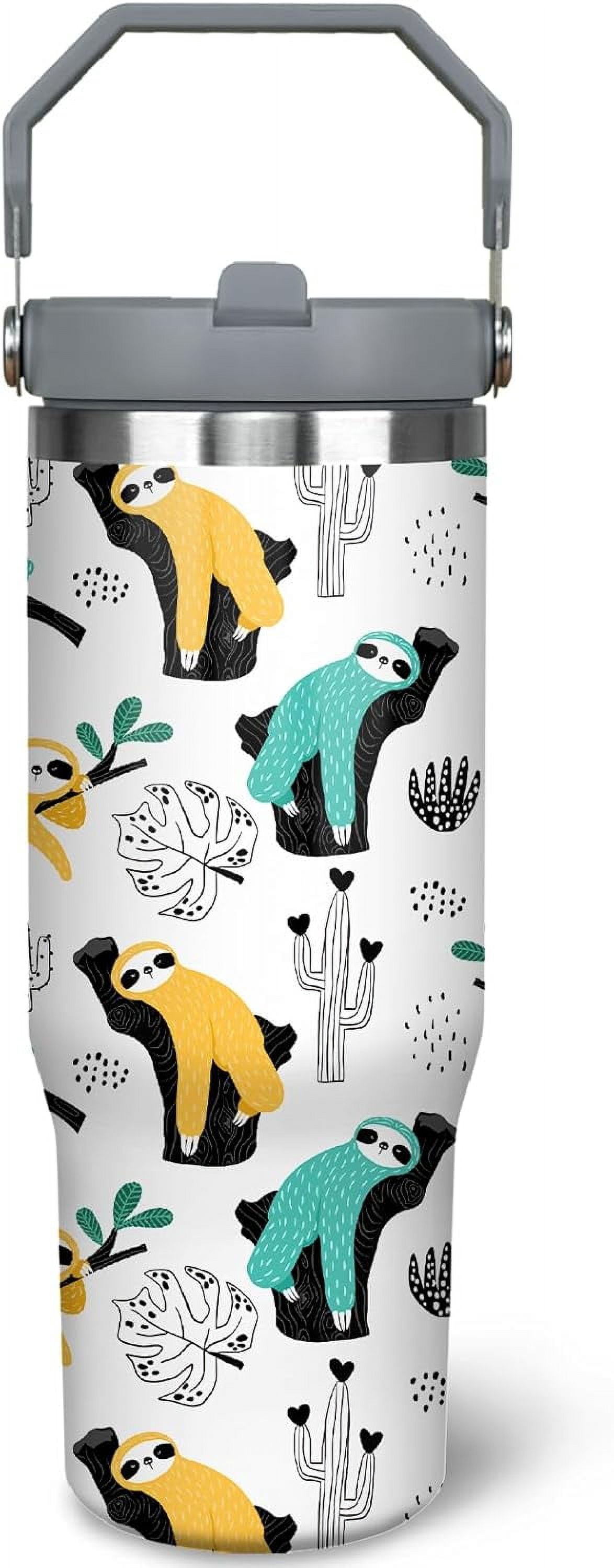Sloth Handle 30oz Sloth Tumbler with Handle and Straw, Stainless Steel Insulated ...