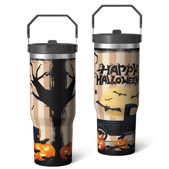 30oz Stainless Steel Tumbler with Flip Straw Lid - Triple Insulated Leak Proof Travel Mug - Ergonomic Handle - Fits Car Cup Holders - BPA Free - Dishwasher Safe - For Hot and Cold Drinks
