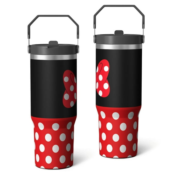 30oz Stainless Steel Tumbler with Lid and Straw,Spill Proof Travel Cup Double Wall Vacuum Insulated Coffee Mug with Top Handle Black