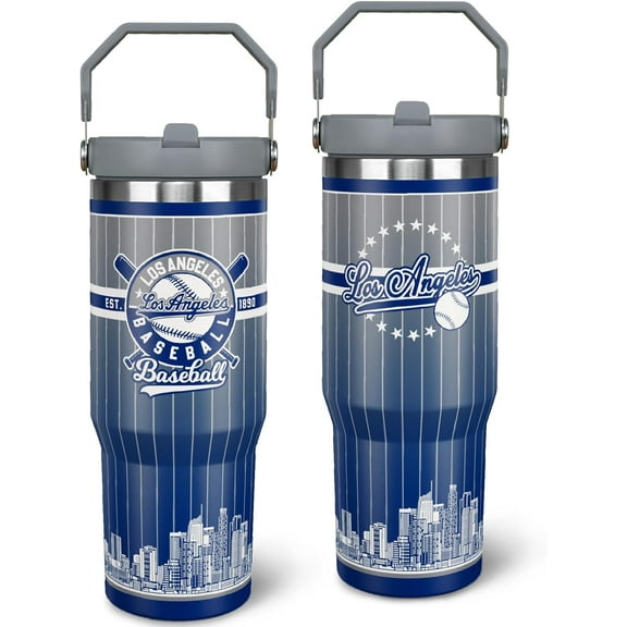 30oz Stainless Steel Vacuum Insulated Tumbler with Handle & Flip Straw - Spill Proof Travel Mug, Los Angeles Gifts for Men
