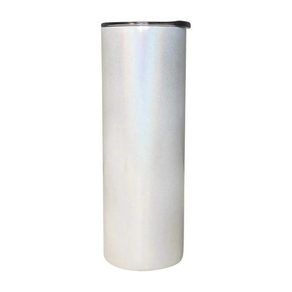 30oz Straight Skinny Blank White Stainless Steel Glitter Tumbler Sparkle Bling Sublimation Tumbler W/Straw lid