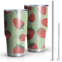 30oz Strawberry Plants Fruit Character Green Pattern Tumblers Stainless Steel Tumbler with Lid and Straw,Vacuum Insulated Double Wall Travel Tumbler Cups Mug with Cleaning Brush for Coffee,Tea