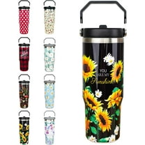 30oz Sunflower Tumbler with Handle and Straw, Stainless Steel Vacuum Insulated Flip Straw 30 oz Coffee Tumbler, Spill Proof Travel Mug, Sunflower Decor Gifts for Women