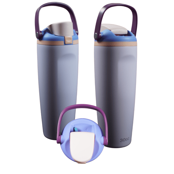 30oz Thermal Insulated Stainless Steel Water Bottle with Straw and Handle, BPA-Free, Leak-Proof, Hot & Cold Travel Tumbler- Light Purple