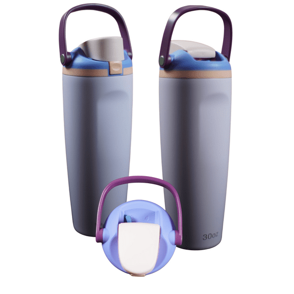 30oz Thermal Insulated Stainless Steel Water Bottle with Straw and Handle, BPA-Free, Leak-Proof, Hot & Cold Travel Tumbler- Light Purple