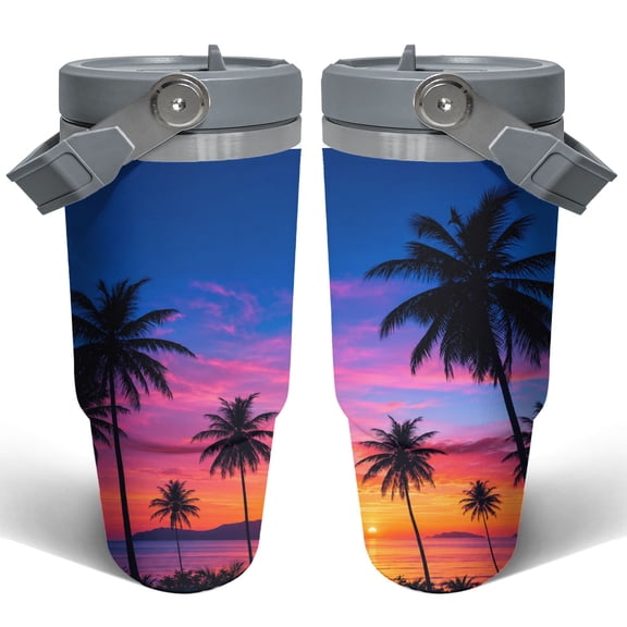 30oz Tropical Palm Sunset Tumbler Insulated Car Cup Travel Coffee Cup Beach Vacation Gift