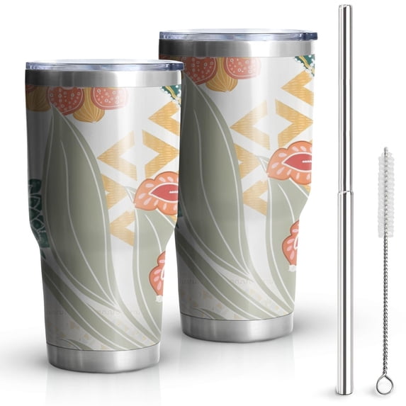30oz Tropical Pioneer Flower Pattern Tumblers Stainless Steel Tumbler with Lid and Straw,Vacuum Insulated Double Wall Travel Tumbler Cups Mug with Cleaning Brush for Coffee,Tea