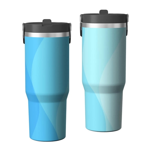 30oz Tumbler with Handle, Insulated Stainless Steel Cup with Flip Straw Lid, Leak-Proof & Cup Holder Friendly for Travel and Sports, Abstract Geometric Print