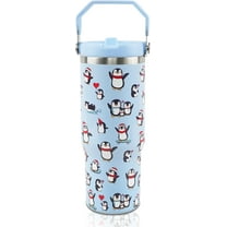 30oz Tumbler with Handle and Flip Straw, Insulated Leak Proof Travel Coffee Mug Reusable Stainless Steel Tumbler (blue)