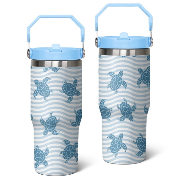 30oz Turtle Stainless Steel Tumbler with Top Handle,Cute Ocean Life Travel Coffee Mug Flip Straw Cup,Gifts for Women Girls Men Adults（light-blue）