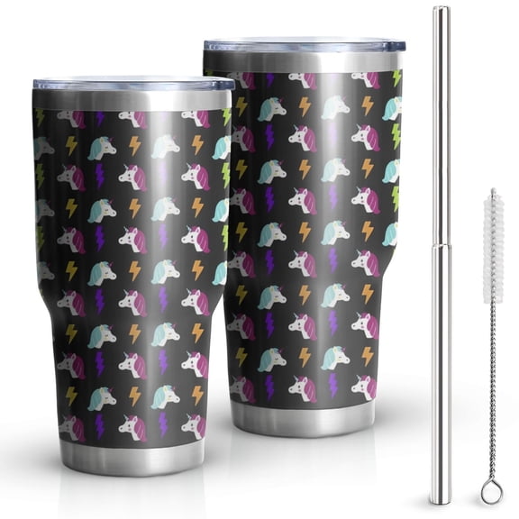 30oz Unicorn Lightning Pattern Tumblers Stainless Steel Tumbler with Lid and Straw,Vacuum Insulated Double Wall Travel Tumbler Cups Mug with Cleaning Brush for Coffee,Tea