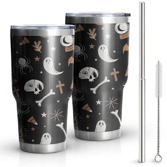 30oz Vintage Halloween Pattern Tumblers Stainless Steel Tumbler with Lid and Straw,Vacuum Insulated Double Wall Travel Tumbler Cups Mug with Cleaning Brush for Coffee,Tea