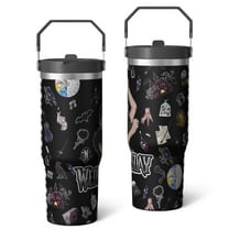 30oz Wednesday Girl Stainless Steel Tumbler with Lid and Straw,Wednesday Stuff Merchandise Spill Proof Travel Cup Double Wall Vacuum Insulated Coffee Mug with Top Handle Black