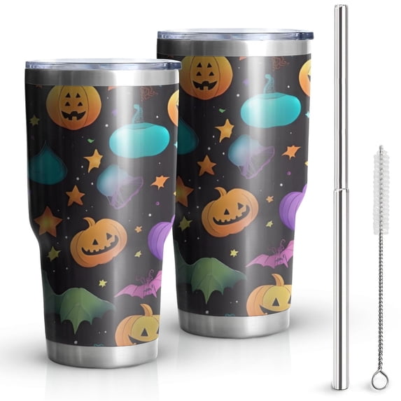 30oz Whimsical Halloween Pattern Tumblers Stainless Steel Tumbler with Lid and Straw,Vacuum Insulated Double Wall Travel Tumbler Cups Mug with Cleaning Brush for Coffee,Tea