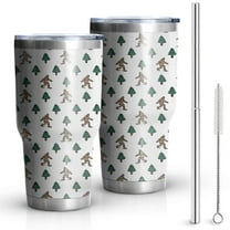 30oz White Bigfoot and Pine Tree Pattern Tumblers Stainless Steel Tumbler with Lid and Straw,Vacuum Insulated Double Wall Travel Tumbler Cups Mug with Cleaning Brush for Coffee,Tea