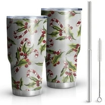 30oz White Christmas Candy Cane Pattern Tumblers Stainless Steel Tumbler with Lid and Straw,Vacuum Insulated Double Wall Travel Tumbler Cups Mug with Cleaning Brush for Coffee,Tea