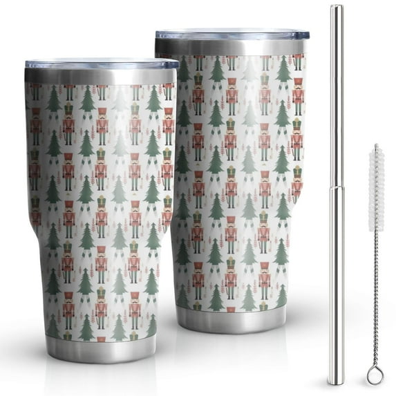 30oz White Christmas Nutcracker Pattern Tumblers Stainless Steel Tumbler with Lid and Straw,Vacuum Insulated Double Wall Travel Tumbler Cups Mug with Cleaning Brush for Coffee,Tea
