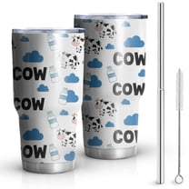 30oz White Cow Milk Cloud Pattern Tumblers Stainless Steel Tumbler with Lid and Straw,Vacuum Insulated Double Wall Travel Tumbler Cups Mug with Cleaning Brush for Coffee,Tea