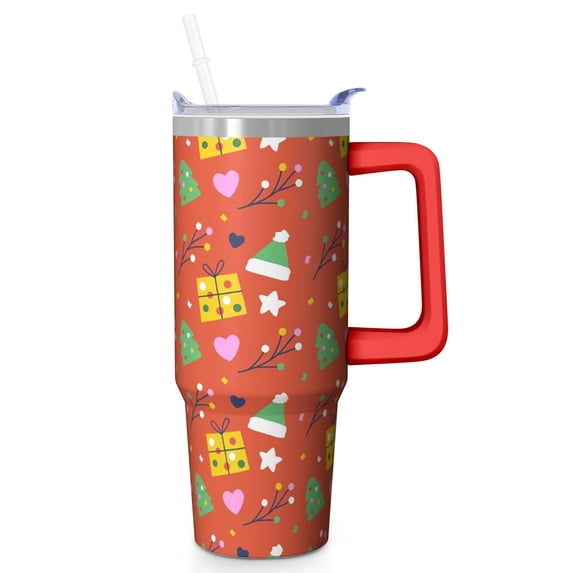 30oz Xmas Holiday Tumbler with Straw and Handle, Santa Claus Christmas Trees Cup, Winter Snowflake Insulated Mug, Festive Gifts for Women