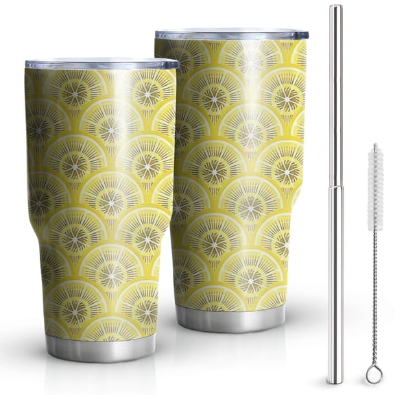 30oz Yellow Lemon Fruit Slices Yellow Pattern Tumblers Stainless Steel Tumbler with Lid and Straw,Vacuum Insulated Double Wall Travel Tumbler Cups Mug with Cleaning Brush for Coffee,Tea
