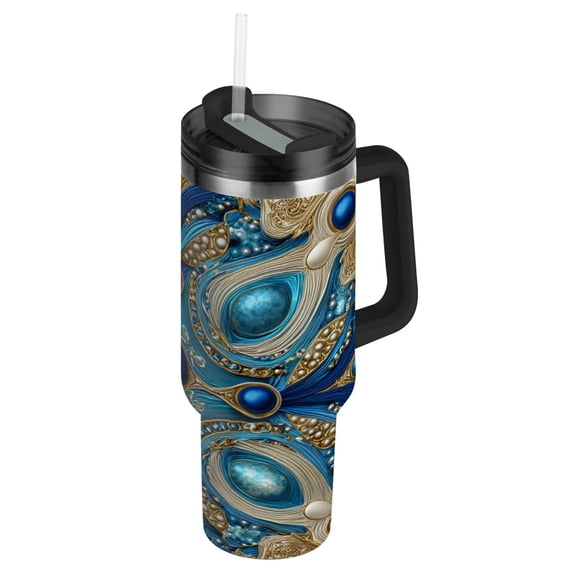 30oz insulated car cup with handle and straw suitable for all ages Stainless steel vacuum insulated cup. Blue Agate