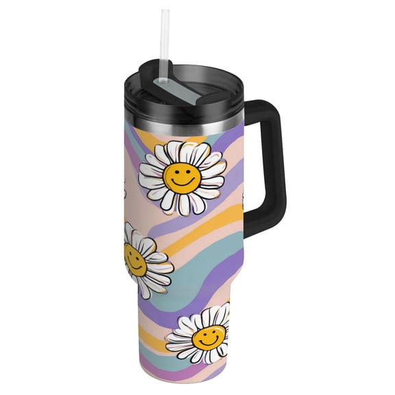 30oz insulated car cup with handle and straw suitable for all ages Stainless steel vacuum insulated cup. Smiley Faces