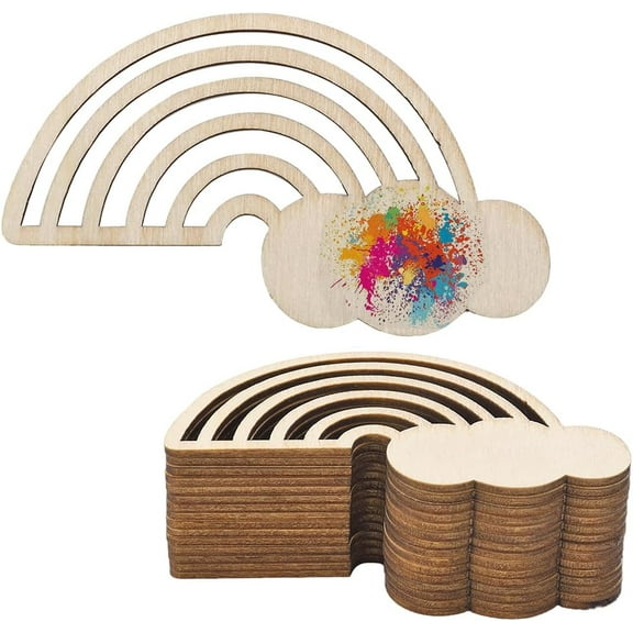 30pc 30PCS Rainbow Wood Cutout Unfinished Wooden Unfinished DIY Crafts Hanging Ornaments Cloud Discs Slices for Home DIY Projects Wedding Birthday Christmas Party Decoration