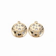 thumbnail image 1 of 30pc Brass Micro Pave Clear Cubic Zirconia Charms Nickel Free Flat Round Real 18K Gold Plated 15x13.5x3mm Hole: 1mm, 1 of 2