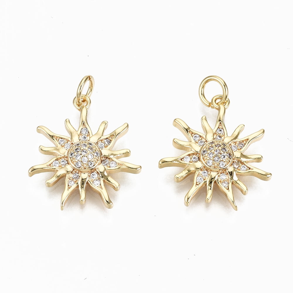 30pc Brass Micro Pave Clear Cubic Zirconia Pendants with Jump Rings Nickel Free Sun Real 18K Gold Plated 19.5x17.5x3.5mm Jump Ring: 5x0.8mm Inner Diameter: 3.4mm