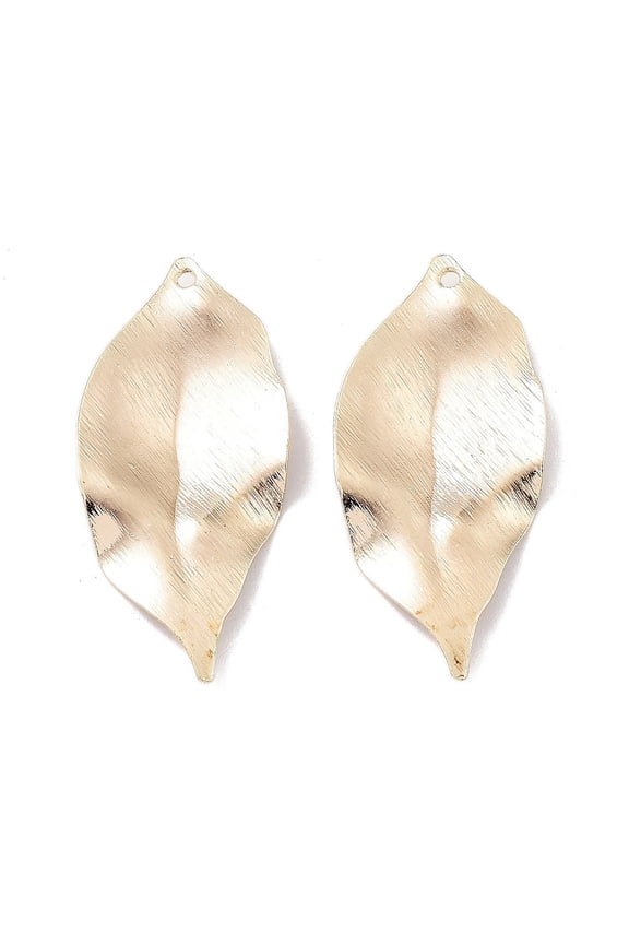 30pc Brass Pendants Leaf Real 18K Gold Plated 35.5x16x2mm Hole: 1.2mm