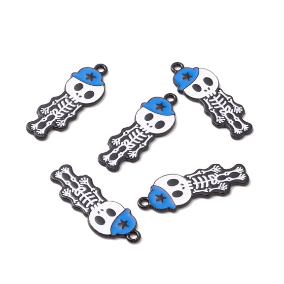 30pc Alloy Enamel Pendants Electrophoresis Black with Hat Blue 33x12.5x1.5mm Hole: 1.8mm