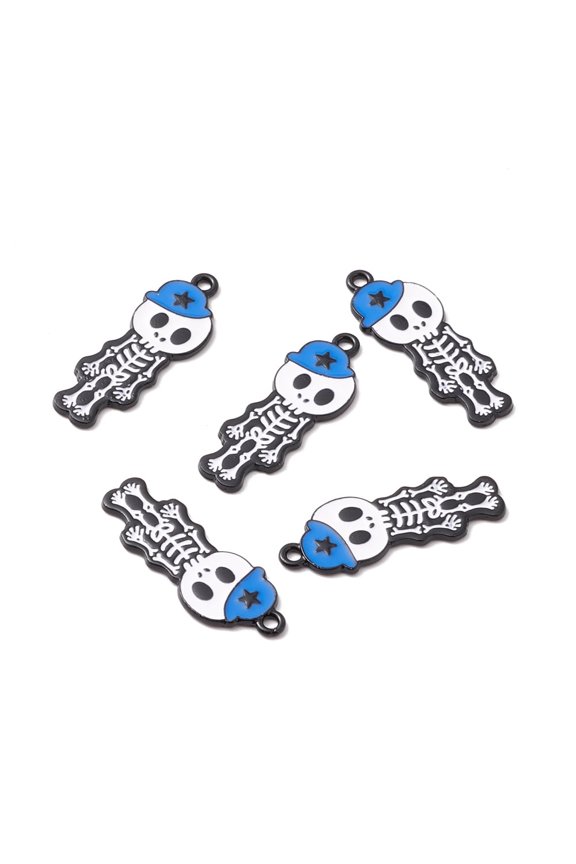 30pc Alloy Enamel Pendants Electrophoresis Black with Hat Blue 33x12.5x1.5mm Hole: 1.8mm
