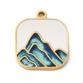 thumbnail image 1 of 30pc Ion Plating(IP) 304 Stainless Steel Enamel Pendants Laser Cut Square with Mountain Charm Real 18K Gold Plated 17x15x1.5mm Hole: 1.5mm, 1 of 3