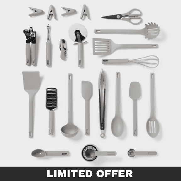 30pc Kitchen Utensil Set Gray -