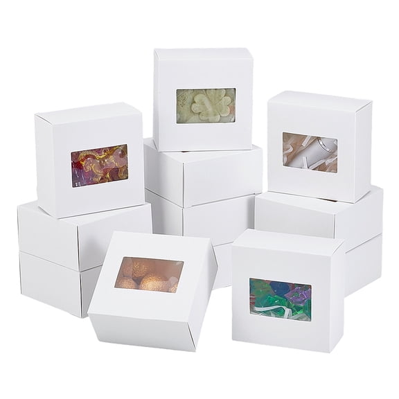 30pc Kraft Paper Packaging Boxes with PVC Window Square White Finished Product: 8x8x4cm