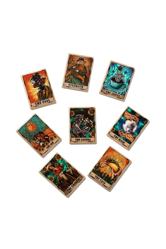 30pc Printed Acrylic Pendants Rectangle with Tarot Card Theme Pattern Charm The Taco Mixed Color 37.5x26.5x2mm Hole: 1.7mm