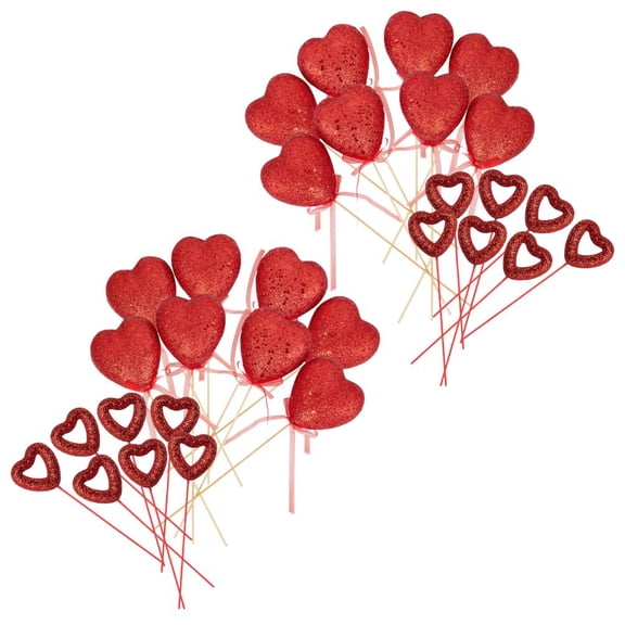 30pc Red Glittered Heart Picks Assortment - for Valentine's Day - Factory Direct Craft
