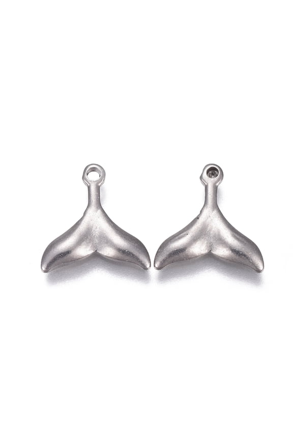 30pc Tarnish Resistant 304 Stainless Steel Pendants Whale Tail Shape Stainless Steel Color 11x11x1.5mm Hole: 1.2mm