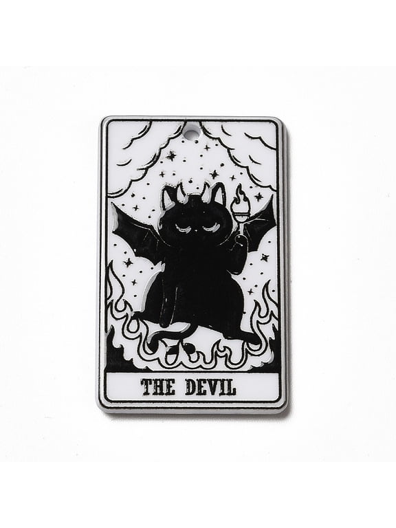 30pc Tarot Theme Printed Acrylic Pendants Rectangle with Cat Pattern Charms The Devil XV 39x24x2.5mm Hole: 1.8mm
