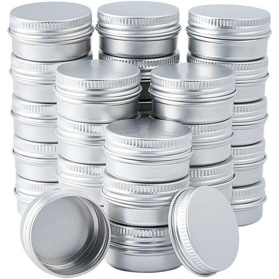30pcs 0.34 oz Aluminum Tin Cans with Lids 10ml Metal Round Small Tin Balm Tins Refillable Containers Silver Storage Tin Jar for Storing Lotion Cream Candles Spices Candies