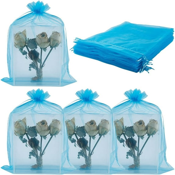 30pcs 12x16 Inch Extra Large Mesh Gift Bags with Drawstring Large Blue Organza Gift Bag Big Deep Sky Blue Jewelry Packaging Pouches