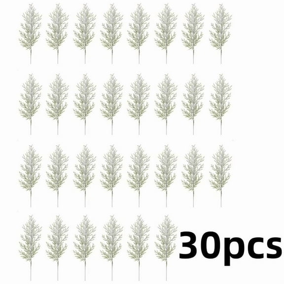30pcs 13.5in Christmas Snow Frosted Pine Branches, Snowy Artificial Pine Needles Branches Twigs, Greenery Pine Branches, Stems for Christmas/ Wreath/ Home/ Garden Decoration Flower Door