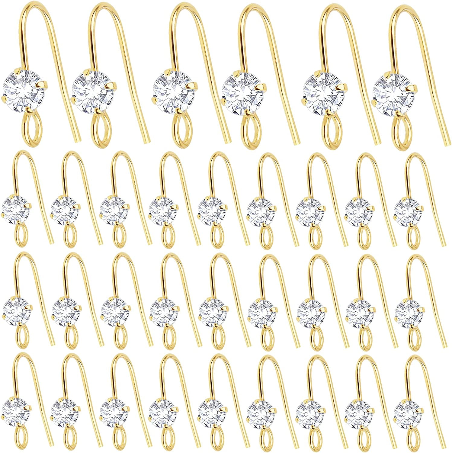 30pcs 14K Golden Diamond Earring Fish Hooks Hypoallergenic French