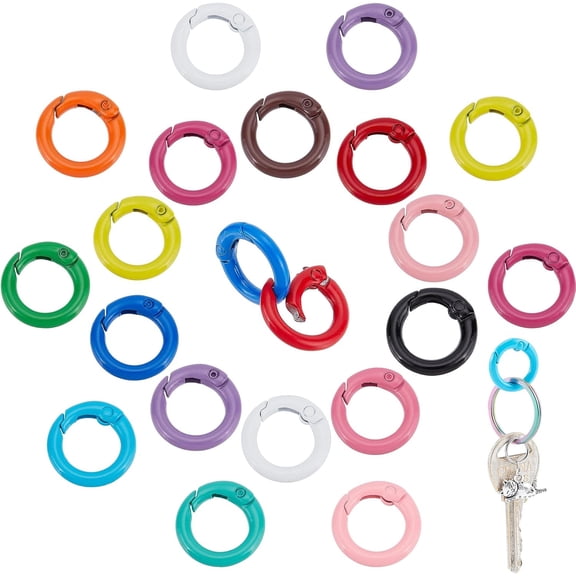 30pcs 15 Colors Spring O Rings 20mm Clasp O Rings Round Keychain Key Ring Clips Snap Clip Hook Trigger Spring Keyring Buckle for DIY Making