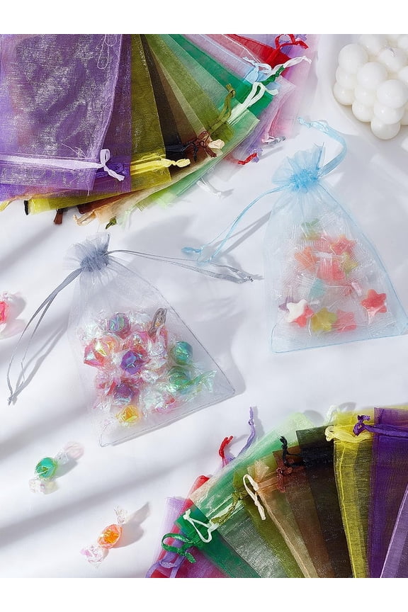 30pcs 15 colors Organza Bags Jewellery Storage Pouches Wedding Favour Party Mesh Drawstring Gift Organza Pouches for Potpourri Mixed color 150x100mm 2pcs/color