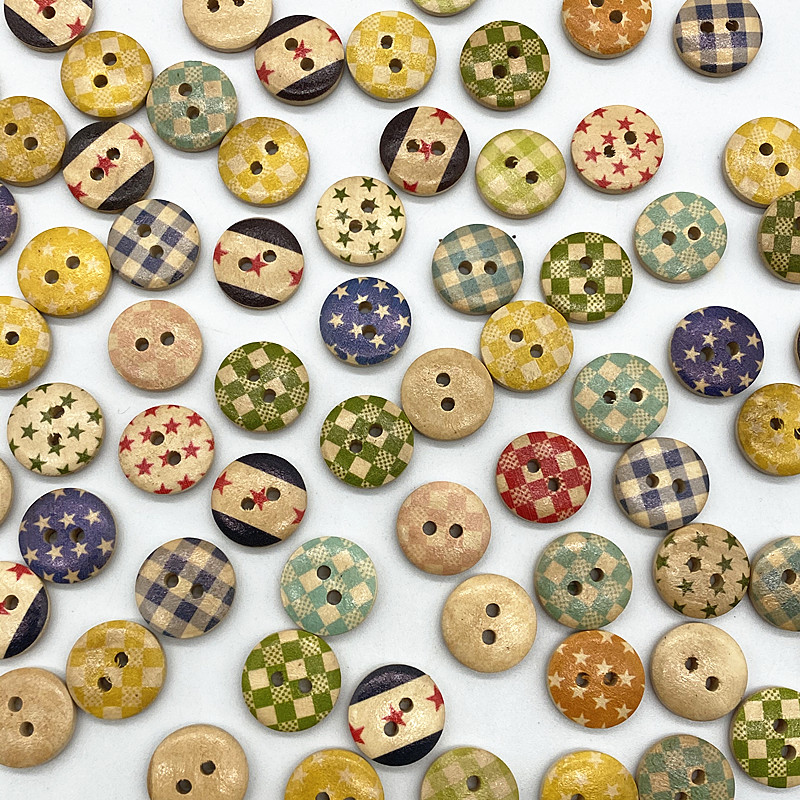 30pcs 15mm A Variety of Styles of Mixed Wood Buttons Round Button ...