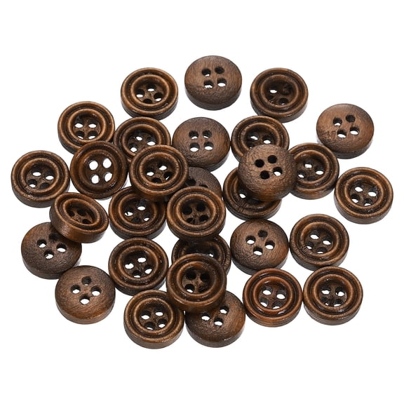 30pcs 18L DIY Sewing Buttons 15/32"(11.5mm) Wooden Round Flat 4-Hole Craft Replacement Buttons for Sewing Clothing Handmade Crafts, Brown